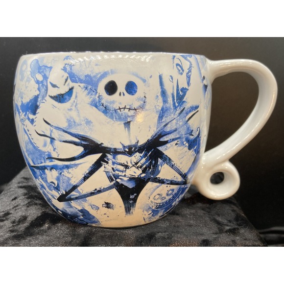 Nightmare Before Christmas Blue/White Coffee Mug Gray Interior Swirl Handle 14oz - Picture 1 of 6